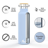 1 x RAW Customer Returns Daikoku Bottle, Double Wall Stainless Steel Thermal Bottle, Thermos Keeps Drinks Cold or Hot for Hours, Two Caps, Light Blue Color, 1 L - RRP €21.63