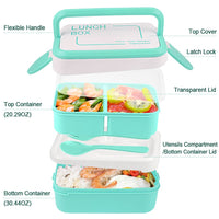 1 x RAW Customer Returns Kisstta Box Bento Box Lunch Container for Adults and Kids, Stackable with Utensils, BPA Free Bento Box, 2 Layer Bento LunchBox for Men Women, Green Bento Box Microwave Safe - RRP €22.8