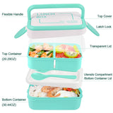 1 x RAW Customer Returns Kisstta Box Bento Box Lunch Container for Adults and Kids, Stackable with Utensils, BPA Free Bento Box, 2 Layer Bento LunchBox for Men Women, Green Bento Box Microwave Safe - RRP €22.8