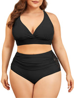 1 x RAW Customer Returns Century Star Bikini Women Tummy Control Big Breasts Swimsuit V Neck Swimwear Tummy Control Bikini Sets High Waist Black L - RRP €39.99