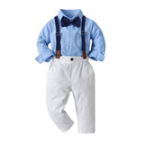 1 x RAW Customer Returns Volunboy Newborn Gentleman Outfits and Coordinates, Bow Shirt and Suspenders Trousers 4 Pieces 18-24 months, Blue White, Size 90  - RRP €34.99