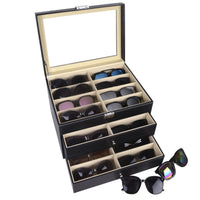 1 x RAW Customer Returns Autoark PU Leather Glasses Box for Storing 24 Glasses Sunglasses Presentation Showcase, Black, AW-095 - RRP €57.02