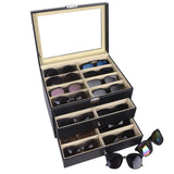 1 x RAW Customer Returns AUTOARK 24 Piece Leather Sunglasses Box with Drawer, Lockable, Clear Glass, Black, AW-095 - RRP €55.19