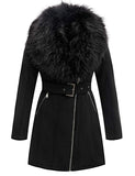 1 x RAW Customer Returns Geschallino Women s Long Jacket in Faux Suede Parka Lined in Warm Fleece with Detachable Fur Collar FF206 Black M - RRP €81.6