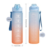 1 x RAW Customer Returns DEARRAY 1 Liter Motivational Drinking Bottle with Straw Time Marker, Water Bottle 1L for Bicycle, School, Sports Bottle Blue Orange  - RRP €13.74