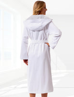 1 x RAW Customer Returns Morgenstern bathrobe for women made of cotton with hood in white cotton bathrobe calf-length terry cloth coat cotton size L Leonie - RRP €60.46