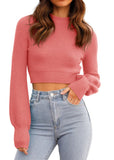 1 x RAW Customer Returns GeGekoko Women s Sexy Crew Neck Cropped Sweaters Ribbed Long Sleeve Crop Top Pullover Sweater, Pink, M - RRP €34.99