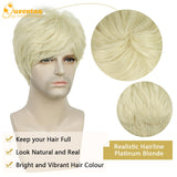 1 x RAW Customer Returns QUEENTAS Men s Blonde Wig for Men 80s 70s Short Hair Wigs for Men Cosplay Halloween Wig Men White Blonde  - RRP €24.99