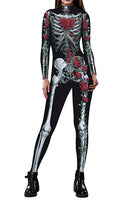 1 x RAW Customer Returns IDGREATIM Women s Halloween Costume 3D Print Halloween Cosplay Carnival Costume Zipper Long Sleeve Bone Rose Catsuit Overall Body L - RRP €24.88