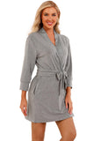 1 x RAW Customer Returns heekpek Women s Summer Winter Short Dressing Gown V-Neck Travel Bathrobe Cotton 3 4 Sleeves Sauna Gown Kimono with Belt Nightdress for Bride Sleepwear Light Gray S - RRP €24.19