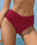 1 x RAW Customer Returns SHEKINI Women s Swimsuit Abdominal High Waist Bikini Swimming Pants Ruched Solid Color Retro Swimsuits Beachwear Bikini Panties Wine Red C, Large  - RRP €20.76