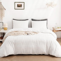 1 x RAW Customer Returns AShanlan Boho Bedding 155x220 White Tufted Embroidery Striped Bohemian Style Duvet Cover Super Soft Washed Microfiber Reversible Bedding Set with Zipper and Pillowcase 80x80 cm - RRP €39.99