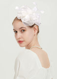 3 x Brand New Women s Fascinators Hat Feather Flowers Hair Accessories Bridal Hair Clip for Cocktail Party Church Wedding Festival White  - RRP €30.21