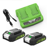 1 x RAW Customer Returns XNJTG 2 pieces 24V 3.0Ah replacement battery for Greenworks 24V battery G24B2 G24B4 with dual port charger replacement for Greenworks 24V charger G24X2UC2 - RRP €98.35