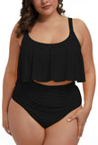 1 x RAW Customer Returns Viottiset Women s Plus Size 2 Piece Tankini Set Tummy Control Ruffle Ruched Swimsuits Crop Top Bikini Black XL - RRP €47.39