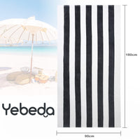 1 x RAW Customer Returns Yebeda set of 4 beach towels XXL 180 x 90 cm large beach towels made of 100 cotton, soft and absorbent bath towel pool towel shower towel with striped pattern navy blue purple red grey  - RRP €55.92