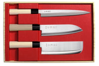 1 x RAW Customer Returns Set 3 Coltelli Giapponesi SekiRyu Sashimi, Santoku Nakiri SR800 - Lama Acciaio Inox - RRP €61.63