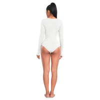 1 x Brand New OURCAN Women s Long Sleeve Bodysuit with Round Neck, Shaping, Elegant, Ideal for Sports and Leisure, White, M - RRP €24.0