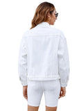 1 x RAW Customer Returns Atnlewhi Women s Denim Jacket Plain Long Sleeve Denim Jacket Casual Cropped Trucker Jean Coats with Pockets - White - S - RRP €45.37