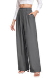 1 x RAW Customer Returns PrinStory Women s Wide Leg Trousers Lightweight Elastic Waist Summer Trousers with Pockets Causal Office Business Trousers Dark Grey, 36-38  - RRP €34.98