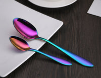 1 x RAW Customer Returns HOMQUEN 30 Piece Rainbow Color Cutlery Set, Stainless Steel Titanium Colorful Plated Dinnerware Set, Dinner Knife Fork Teaspoon Silverware Flatware Set, Service for 6 Colorful-30 Pieces  - RRP €36.98