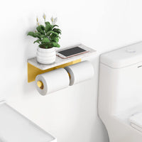 1 x Brand New Brushed Nickel Toilet Paper Holder with Shelf, New Upgrade Double Toilet Paper Holder with Storage, Marble Roll Toilet Paper Wall Mount for Bathroom Washroom - RRP €41.74