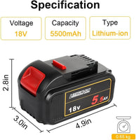 1 x RAW Customer Returns Powarobor DCB184 Lithium-Ion Replacement Battery, 18 V, 5.5 Ah, Compatible with DeWalt DCB182 DCB184-XJ Batteries for all 18 Volt Cordless Machines with Battery Level Indicator - RRP €33.98