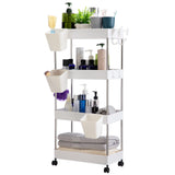 1 x RAW Customer Returns DOEWORKS Rolling Trolley Kitchen Trolley Slim 4 Tier Storage Trolley with Wheels and 3 Hanging Cups Multipurpose Storage Shelf for Kitchen Bathroom Bedroom Office White - RRP €32.76