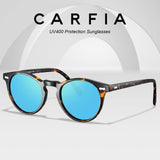 1 x RAW Customer Returns Carfia Round Women Men Sunglasses Polarized UV 400 Protection Glasses Retro Acetate Frame, One Size, Men - Frame Tortoiseshell Lenses Blue - RRP €34.99