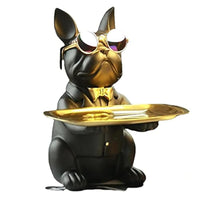 1 x RAW Customer Returns suruim French Bulldog Tray Decorative Statue, Dog Sculpture, Dog Decorative Figure Storage Tray Statue with Tray Black  - RRP €33.43