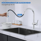 1 x RAW Customer Returns Auralum kitchen tap, extendable kitchen tap, high pressure kitchen tap with shower, two water jet types, kitchen mixer tap 360 , single lever kitchen stainless steel - RRP €75.99