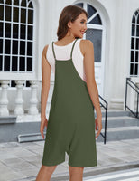 1 x Brand New heekpek Jumpsuit Women Short Summer Sleeveless Loose Overall Short V-Neck Spaghetti Strap Playsuit Casual Dungarees Women with Pockets, Army Green, L - RRP €27.6