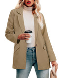 1 x RAW Customer Returns CZIMOO Women s Blazer Office Suits Jackets Open Front Cardigan Casual Lapel Outwear with Long Sleeve Khaki S - RRP €31.58