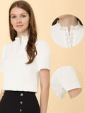 1 x Brand New Allegra K Women Elegant Blouse Short Sleeve Lace V-Neck Puff Tops Blouses White S - RRP €33.26