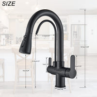 1 x RAW Customer Returns Onyzpily Pure Water Kitchen Faucet with Pull Out Double Handle Hot and Cold Drinking Water 3 Way Filter Kitchen Mixer Taps Black - RRP €60.35