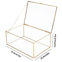 1 x RAW Customer Returns Homtone 33x23x14 cm Golden Vintage Glass Box Terrarium Retro Jewelery Box Transparent Glass Jewelery Storage Organizer for Wedding Birthday Party Decor Extra Large Plus  - RRP €40.95