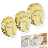 1 x RAW Customer Returns Pack of 3 plate stands, plate organizer cabinet, plate holder stand, plate holder drawer with handles, metal plate holder, plate storage, for kitchen cabinet storage plates white  - RRP €18.54