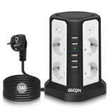 1 x RAW Customer Returns GLCON power strip with USB, 8-way multiple socket with 5 USB, multiple plug surge protection with switch 2500W, 3M extension cable, socket tower distribution socket for home office - RRP €31.75