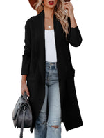 1 x RAW Customer Returns Maavoki Women s Cardigan, Long Sleeve Open Front Cardigan with Pocket, Casual Long Plain Knitted Coat Black, L - RRP €45.98