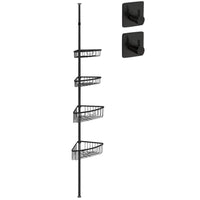 1 x RAW Customer Returns smartpeas Telescopic Shower Shelf - 4 Baskets - Adjustable Size 76 to 280 cm - Rubberized Ends - Black Powder Coated Steel - Addition 2 Self-Adhesive Hooks - RRP €49.68