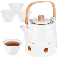 1 x RAW Customer Returns Herboom tea service porcelain with warmer, with strainer, 850ML tea service with 4 cups for loose tea and 1 tea warmer, tea cup for afternoon tea, home decoration, restaurant, tea party white  - RRP €45.99