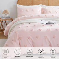 1 x RAW Customer Returns Freyamy Bohemia bed linen 200 x 200 cm 3-piece pink tufted heart boho bed linen embroidery shabby chic bedding sets microfibre soft duvet cover with zip and 2 pillowcases 80 x 80 cm - RRP €54.41