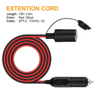 1 x RAW Customer Returns URAQT Car Extension Cable, 4.6M 12V 24V Cigarette Lighter Extension Cable, 15A Cigarette Lighter Plug, 17 AWG Universal Waterproof Extension Cable, Extension Sockets with 3 Fuses - RRP €11.3