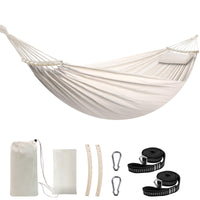 1 x RAW Customer Returns Chihee Cotton Hammock Large Soft and Breathable Camping Hammock Supports up to 300KG Portable Tree Hammock with Detachable Spreader Bar Pillow 2 Strong Webbings 2 Carabiners - RRP €29.45