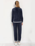 1 x RAW Customer Returns Enjoyoself Women s Velours House Suit Cozy Jogging Suit with Striped Cuffs 2 Piece Sporty Suit for Home Leisure Navy Blue, XXL - RRP €30.04