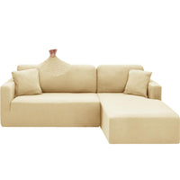 1 x RAW Customer Returns CHELZEN Elastic Peninsula Sofa Cover, 2-Piece Couch Cover Left Right Corner, Chaise Longue Sofa Throws with Two Pillowcases, L Shape Peninsula Sofa Covers 2 Seater 2 Seater, Beige  - RRP €55.52