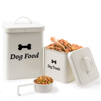 1 x RAW Customer Returns MSYU 2 Pack Airtight Box for Dog Food, Stainless Steel Dog Food Storage Container with Shovel, White Dog Food Box Set for Storing Dry Food Cookies Treats - RRP €22.93