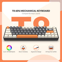 1 x RAW Customer Returns YINDIAO T8 60 Mechanical Gaming Keyboard, 68 Keys TKL with Compact Layout, 18 RGB Lighting, Easy-Click Brown Switch, Anti-Ghosting, USB-C Coiled Cable, for PC, Mac, PS4 Milkshake - RRP €59.99