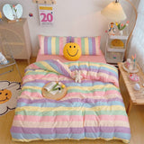 1 x RAW Customer Returns Koudi Colorful Girls Bed Linen 135x200 Children s Bed Linen Multicolored Rainbow Stripe Pattern Duvet Cover Zipper with Pillowcase 80x80cm - RRP €28.99