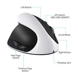 1 x RAW Customer Returns Left Handed Mouse, AURTEC Rechargeable 2.4G Wireless Ergonomic Vertical Mice with USB Receiver, 6 Buttons and 3 Adjustable DPI 800 1200 1600 for Left Handed Users, White - RRP €32.56